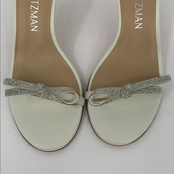 Stuart Weitzman Nudist bow sandal shoe white leather clear crystal formal 9.5 - Picture 7 of 8